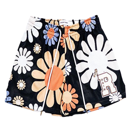 Floral Black Mesh Short