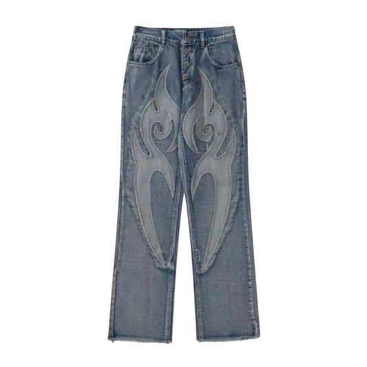 Fire Pattern Denim Trousers Jean