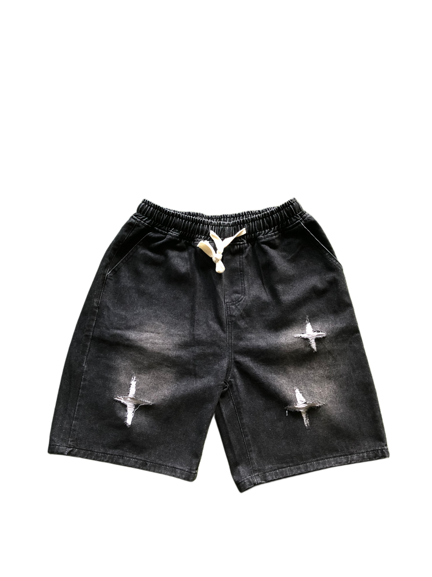 Black Distress Stars Jorts