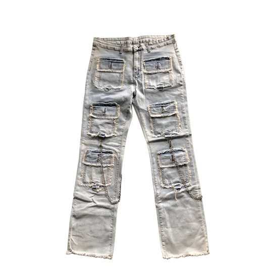 Pocket Chains Distressed Denim