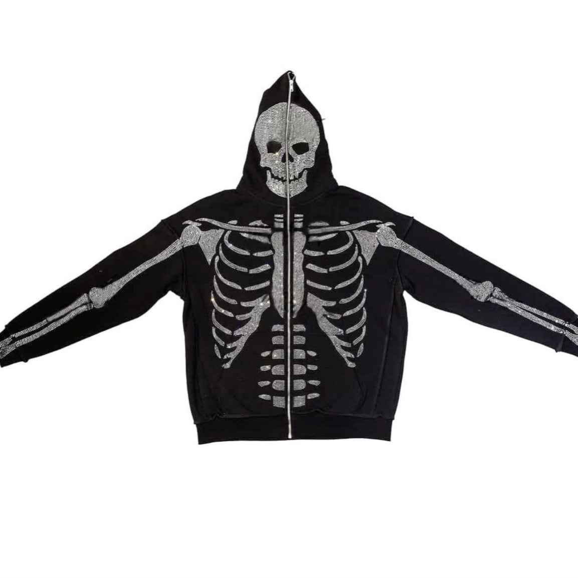 Rhinestone Skeleton Zip Up Hoodie