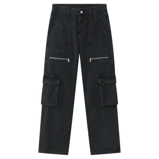 Black Denim Cargo Zip